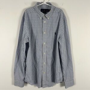 Polo Ralph Lauren Boys XL 18-20 Blue Checkered Plaid Long Sleeve Button Down